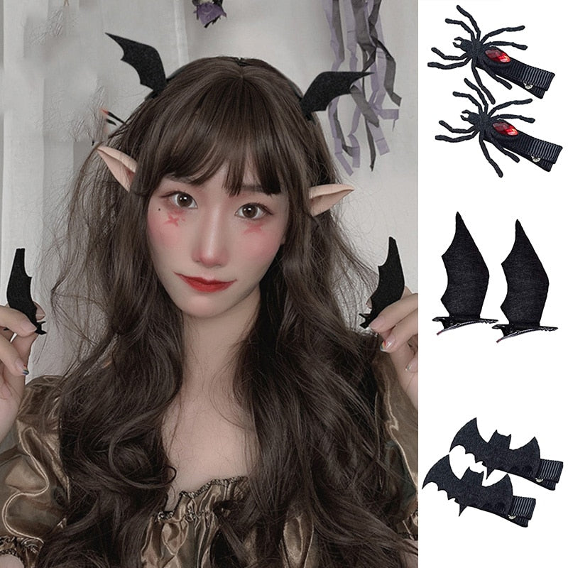 1 Pair Cute Halloween Bat Skeleton Spider Hair Accessory