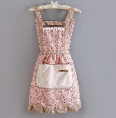 1 x Korean Style Pretty Frilly Baking / Cooking Canvas Apron with Pockets