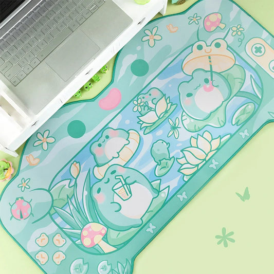 Kawaii Frog Mousepad – Large Anti-Slip Desk Mat