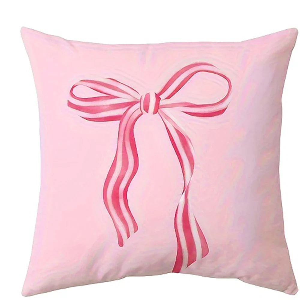 Pink Bow & Cherry Printed Pillowcase – Soft & Cute Cushion Cover