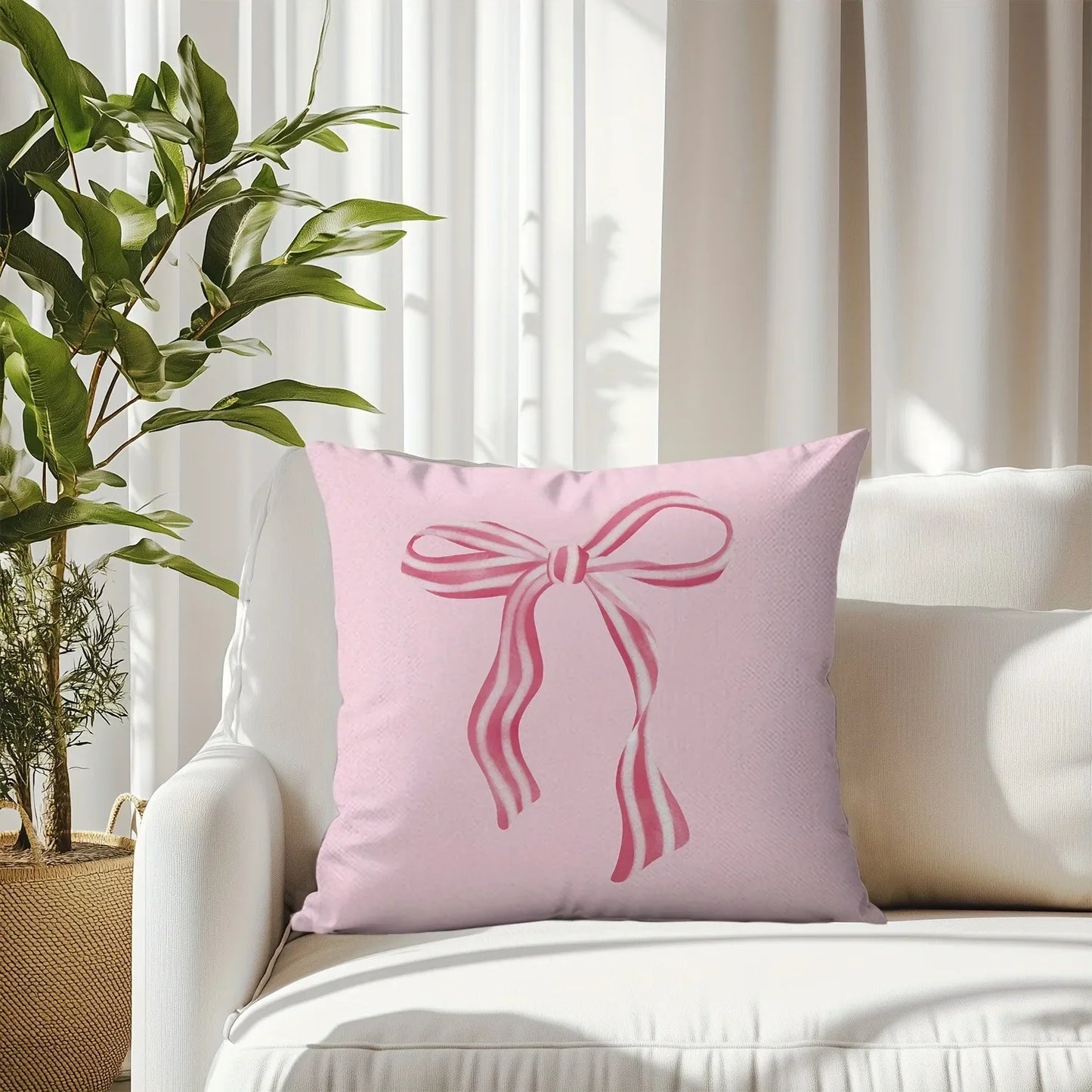 Pink Bow & Cherry Printed Pillowcase – Soft & Cute Cushion Cover
